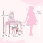 Qaba - Ensemble coiffeuse pour enfants avec miroir et tabouret - Rose-Table Size: 23.6" L x 14.2" W x 34.6" H (60 x 36 x 88 cm) 