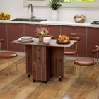 HOMCOM - Table à manger pliante à abattant sur roulettes avec tiroirs et armoire de rangement pour 4-6 personnes - brun-6 roues facilitent son déplacement, dont 4 avec freins pour le maintenir en place 
