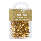 JAM Paper - Punaises colourées - dorées - paquet de 100-Taille : Standard (environ 2,5 cm) | Pointe en acier : idéale pour épingler des notes sur des tableaux en liège et des cabines