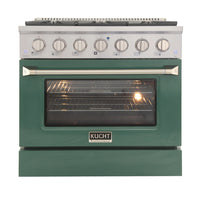Kucht - 36 po Série KNG Cuisinière Pro Style au gaz propane - Acier inoxydable/Vert-Cuisez et pâtissez comme un pro grâce au four à convection extra-grand offrant une capacité de 4,2 pi³, une configuration à cinq grilles et une vaste fenêtre d’observation
