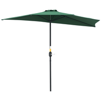 Outsunny - Parapluie de terrasse demi-rond avec manivelle et 5 baleines - 9 pi - vert foncé-Diamètre : 9 po, construction avec 5 nervures solides. 4,5 po du mur à la pointe du parasol
