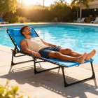 Outsunny - Chaise longue pliante d’extérieur - pour le camping - la randonnée - bleu ciel-Fabriqué avec un cadre en acier revêtu de poudre