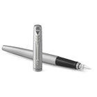 Parker − Stylo plume Jotter − acier inoxydable avec bordure chromée − plume moyenne − encre bleue-Le corps en acier inoxydable est accentué de bordures très brillantes et d’une agrafe en tête de flèche