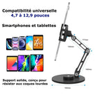 MyBat - Support pivotant à 360° pour téléphones et tablettes - Régable - universel pour bureau-Compact et portable - Léger et pliable, facile à transporter