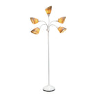 Simple Designs - Lampe de sol blanche à col de cygne réglable, 5 lampes, abat-jour gris-Interrupteur rotatif situé sur le montant pour plus de commodité