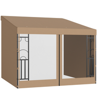 Outsunny - Pergola gazebo mural 10 pi l x 10 pi L avec rideaux et moustiquaires - kaki-Fixé au mur, apporte l'intérieur à l'extérieur