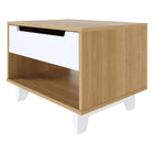 Nexera - Table de nuit Barista, 1 tiroir, Blanc et Érable naturel-Façade de tiroir et pattes sculptées au fini laqué blanc mat