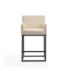 Manhattan Comfort - Ambassador tabouret de comptoir mi-siècle moderne en similicuir crème et noir 20,5" - lot de 2-Conception de chaise à dossier serré avec accoudoir confortable