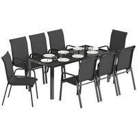 Outsunny - ensemble de salle à manger de patio 9 pièces, table de patio et chaises empilables - noir-Ensemble de cinq pièces : comprend quatre chaises et une table ronde