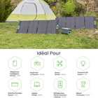 Yoshino - Générateur solaire portable à semi-conducteurs 2000 W avec 2 panneaux solaires portables de 200 W-SOLAIRE SANS LIMITE - Les panneaux solaires portables Yoshino sont dotés d'une technologie solaire leader sur le marché, de cellules solaires en silicium monocristallin avec un indice d'efficacité de 23 % permettant une conversion encore plus importante de l'énergie solaire. Ces panneaux sont également extensibles, vous pouvez acheter plusieurs panneaux et les relier entre eux pour augmenter la capaci
