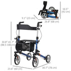 HOMCOM - Déambulateur pliant à roues 9 po avec grand siège - bleu-Conçu comme un déambulateur pour seniors avec siège, offrant un grand dossier et un siège rembourré en mousse pour plus de confort 