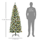 HOMCOM - Sapin de Noël artificiel 6' enneigé pré-illuminé avec pommes de pin et baies-La base est détachable et pliable pour un rangement facile 