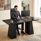 HOMCOM - bureau d’ordinateur industriel 63 po avec cadre trapézoïdal - grain de bois noir-Profitez d’un espace généreux pour les jambes avec 28,0 po entre les bases, assurant un confort pendant une utilisation prolongée