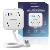Bell+Howell - Parasurtenseur à 3 prises avec bloc d'alimentation à DEL et 1 port USB-A et 2 ports USB-C - Cordon de 6 pi-3 prises, 1 USB-A, 2 ports de charge USB-C et éclairage RVB