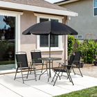 Outsunny - Ensemble de salle à manger de patio 6 pièces avec parasol, table ronde, chaises pliantes - noir-Parasol de terrasse avec une structure à 8 baleines pour assurer sa durabilité