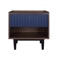 Manhattan Comfort - Table de nuit Duane 20,23" style mid-century moderne - brun foncé et bleu marine-Table de chevet mi-siècle moderne pour chambre et salon