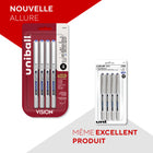 uni-ball Stylos à bille roulante Vision - pointe fine (0.7 mm) - Bleu - paquet de 4-Les stylos à pointe fine de 0,7 mm qui résistent à la décoloration disposent de la technologie uni Super Ink qui les rend résistants à l’eau et à la fraude