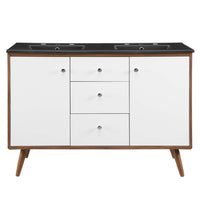 Modway - Transmit Double évier 48" Vanette de salle de bain - Noir noyer-Vanité moderne du milieu du siècle