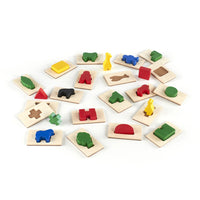 Guidecraft 3D ressentir et trouver -Distribuez les tuiles et les enfants mettent la main dans le sac pour sentir et trouver la forme en bois correspondante
