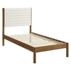 Modway - Olea Bois massif Boucle à touffes de canal Lit à plateforme jumelle, Noyer plume-Tête de lit tapis en boucle touffée Channel