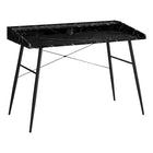 Monarch Specialties - 7542 Bureau 48 po L - Faux Marbre Noir/Metal Noir-Bureau d'ordinateur au fini faux marbre noir avec une petite huche avec une longue tablette et 2 compartiments de rangement