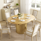 HOMCOM - Table ronde extensible 43,3 po-59 po avec doubles étagères et portes cannelées pour 4-6 personnes - bois naturel-Les rallonges se rangent proprement sous le plateau 