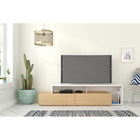 Nexera - Meuble audio-vidéo Tonik, 72 po, Érable naturel et blanc-2 tiroirs de rangement pratiques montés sur des coulisses de métal et espace de rangement ouvert pour les appareils électroniques, livres et divers objets décoratifs.  Panneau arrière ouvert facilitant la gestion des câbles et la circulation d'air