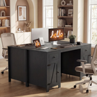 HOMCOM - Bureau exécutif style ferme 53 po avec tiroirs et 2 armoires - grain de bois noir-Le design rustique de porte de grange met en valeur les intérieurs chaleureux de style ferme