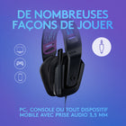 Casque de jeu stéréo Logitech G335 - Noir-Noir, chacun avec son propre bandeau réversible vibrant et des coussinets d'oreille assortis.