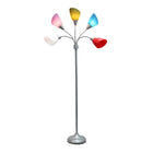 Simple Designs - Lampe de sol argentée à col de cygne réglable, 5 lampes, abat-jour multicolores primaires-10