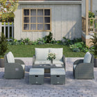 Outsunny - Meubles de patio avec coussins épais et causeuse, gris-Construit avec une structure en acier et un rotin en PE durable et résistant aux intempéries pour des années d'utilisation
