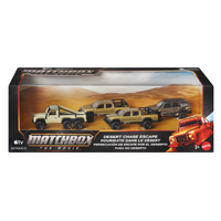 Matchbox - Poursuite dans le Desert-Retrouvez toute l'excitation du film Matchbox avec le coffret de 4 véhicules miniatures Desert Chase Escape 