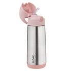 b.box - Bouteille Isotherme - 500ml - Écrasé de Rose (Blush Crush)-Couvercle avec paille étanche et bouton-poussoir adapté aux petites mains