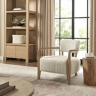 Modway - Zinnia Tissu rayé rembourré Chaise d’accent - Avoine-Armoiries en bois de caoutchouc