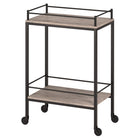 Hudson&Canal - Chariot-bar Barnes 23,5" de largeur - Chêne gris vieilli-Le dessus a une capacité de poids de 40 lb, l'étagère peut supporter 25 lb