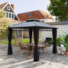 Outsunny - Pavillon à toit rigide double 10 pi l x 10 pi L avec moustiquaires et rideaux - noir-Le cadre combiné en métal et aluminium offre une meilleure stabilité et robustesse