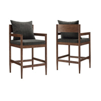 Modway - Remington Bois Tabouret de comptoir Ensemble de 2 - Fusain-Cadre en bois massif d’orme