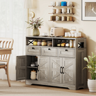 HOMCOM - Buffet de style ferme 47 po avec portes de grange et étagères de rangement - gris-Étagère réglable à trois niveaux adaptée à différents besoins de rangement