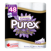 Purex - UltraLuxe papier hygiénique à la douceur luxueuse - méga rouleaux - paquet de 12-Luxueusement doux : laissez-vous tenter par le confort moelleux de Purex UltraLuxe, notre papier toilette le plus doux pour une expérience luxueuse à chaque fois