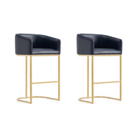 Manhattan Comfort - Louvre tabouret de bar moderne du milieu du siècle de 21" en similicuir noir et or titane - lot de 2-Tabouret de bar moderne du milieu du siècle avec dossier, parfait pour une utilisation au bar et dans la cuisine