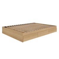 Nexera - Lit Queen tiroirs, Érable naturel-3 tiroirs montés sur des glissières métalliques peuvent être installés à gauche ou à droite du lit, à votre convenance