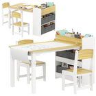 Qaba - Ensemble table et chaises pour enfants avec rouleau de papier - Bois naturel-Le design polyvalent s'adapte à la lecture, au dessin, aux repas et au bricolage 