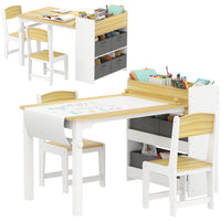 Qaba - Ensemble table et chaises pour enfants avec rouleau de papier - Bois naturel-Le design polyvalent s'adapte à la lecture, au dessin, aux repas et au bricolage 