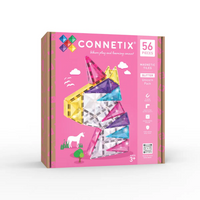 Connetix - Licorne Pailleté Pack, Contenant 56 Pièces-Ensemble de 56 pièces - Contient une sélection soigneusement conçue de tuiles magnétiques scintillantes : 2 x hexagones, 20 x carrés standards, 6 x petits triangles rectangles, 4 x grands triangles rectangles, 6 x triangles équilatéraux, 10 x triangles isocèles, 1 x rectangle moyen, 3 x rectangles courts et 4 x trapèzes