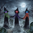 HOMCOM - Trio de sorcières 4 pi tenant les mains avec têtes lumineuses - multicoloure-Les compartiments de tête en lambeaux contiennent une ampoule LED qui diffuse une lueur multicoloure changeante 