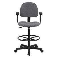 Flash Furniture - Tabouret de dessinateur ergonomique en tissu avec bras (26 à 30,5 po ou de 22,5 à 27 po haut.), gris-Tabouret de dessinateur contemporain