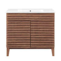 Modway - Render 36" Vanette de salle de bain - Blanc noyer-Vanité moderne du milieu du siècle