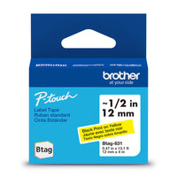 Brother - BTAG631 Ruban non laminé jaune avec texte noir authentique pour étiqueteuse P-touch, 12 mm (L) x 4 m (l)-Faites confiance à Brother pour tous vos projets.Pour tous vos besoins en matière d’étiquetage, faites confiance à Brother, la marque d’étiqueteuses la plus fiable au Canada.