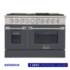 Kucht - 48 po Série KDF Cuisinière Pro Style à double combustible - Acier inoxydable/Gris ciment-Cuisinière de classe professionnelle dotée de 2 brûleurs doubles de 20000 BTU avec fonction mijotage, 2 brûleurs de 12000 BTU, 2 brûleurs de 9000 BTU et 2 brûleurs de 6000 BTU