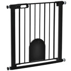 PawHut - Barrière pour animaux extra large 30"-32" avec petite porte - 30"H - Noir-Cette barrière de sécurité pour escaliers permet à la porte de s’ouvrir dans les deux sens